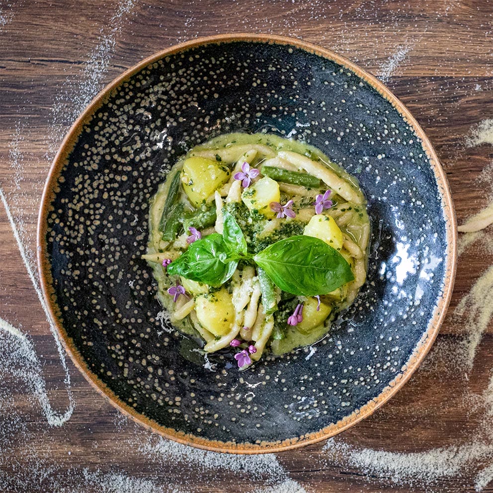 Menu Pâtes du Puech - troffiette bianche fiore di Genova al Pesto