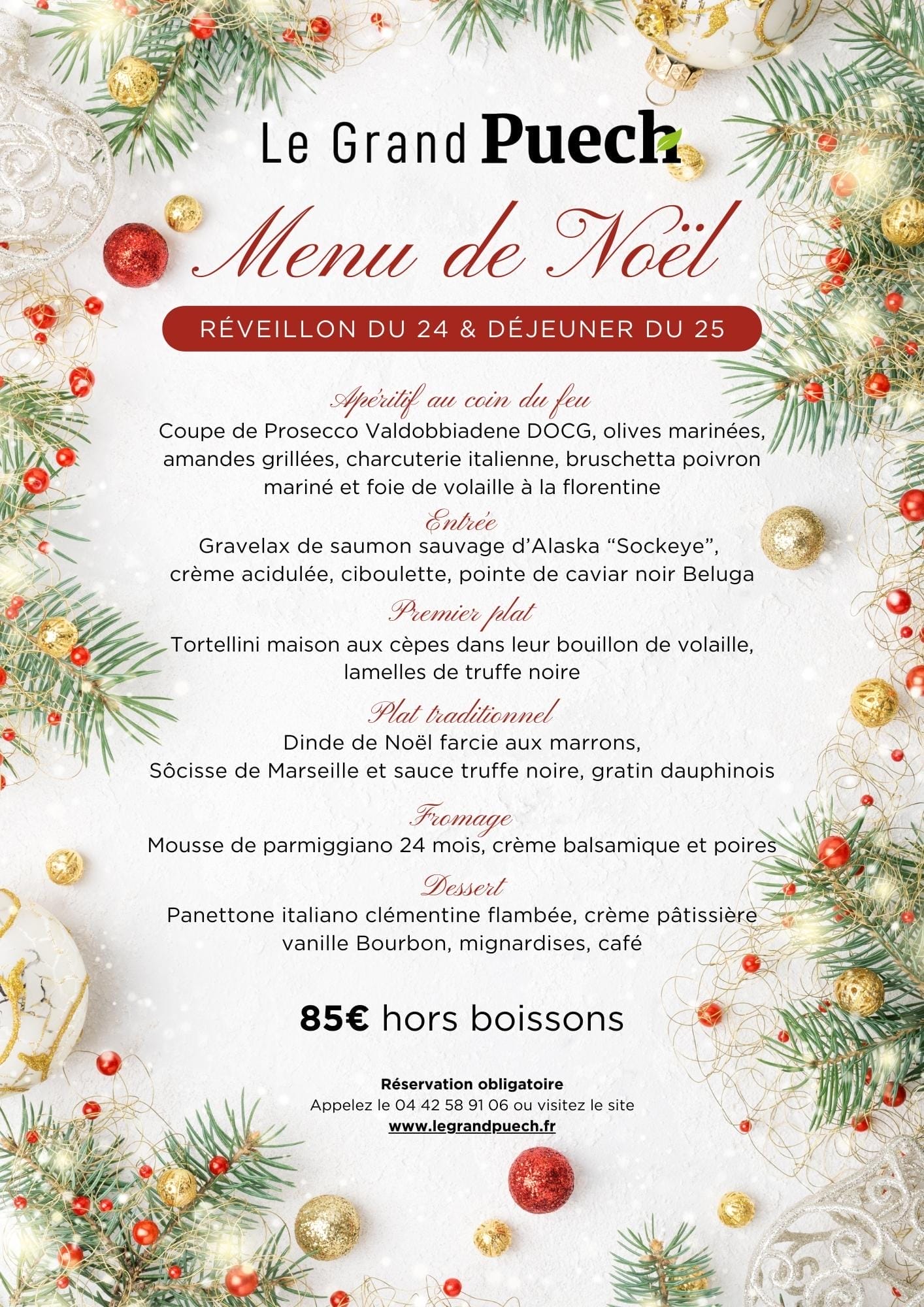 Menu de Noël du Puech 2023