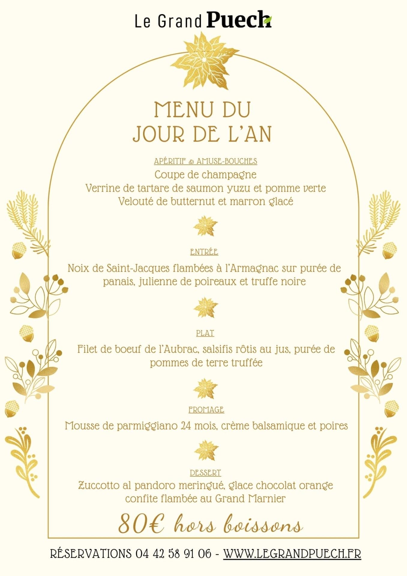 Menu du Jour de l'An - Restaurant Le Grand Puech