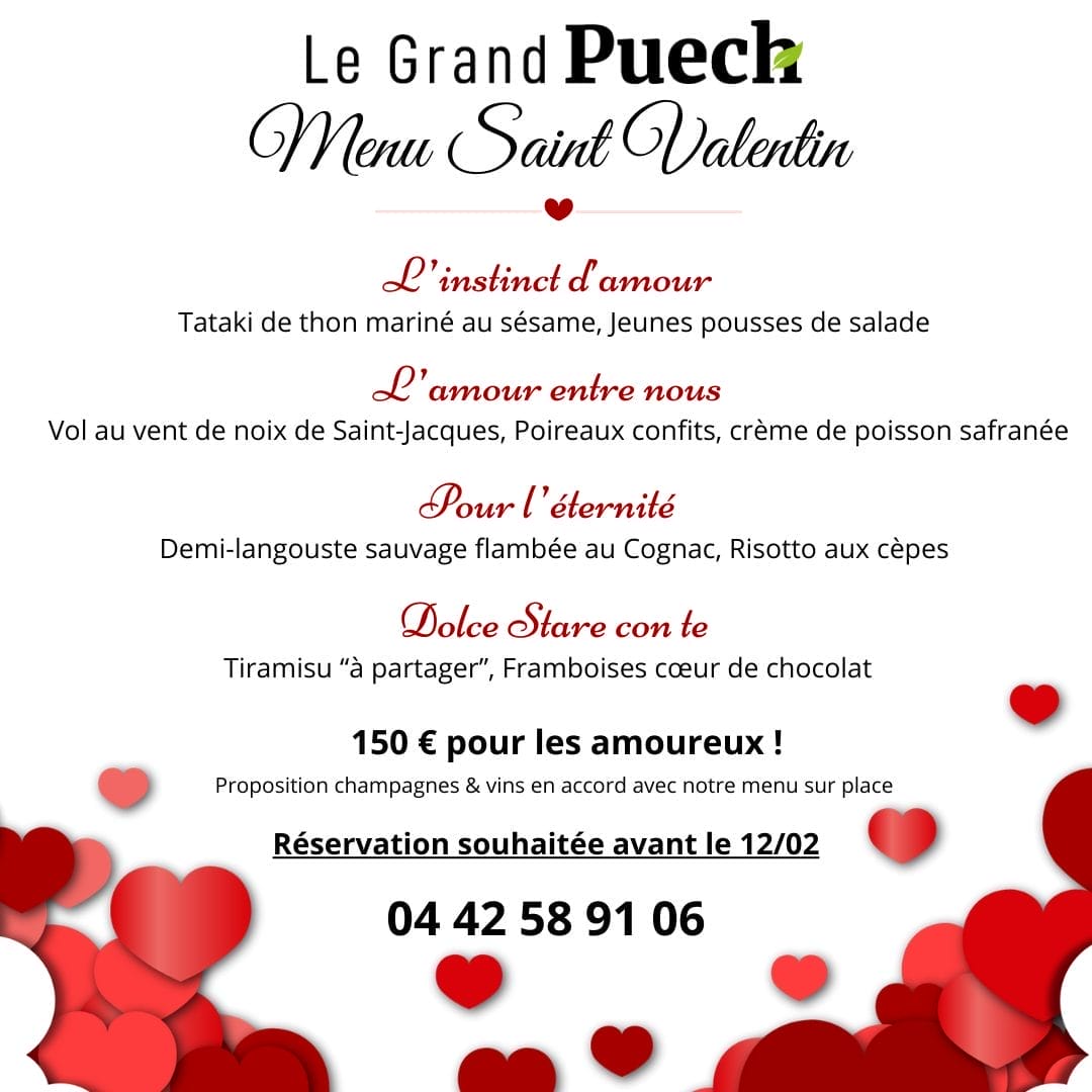 Menu Saint Valentin Restaurant Mimet Le Grand Puech